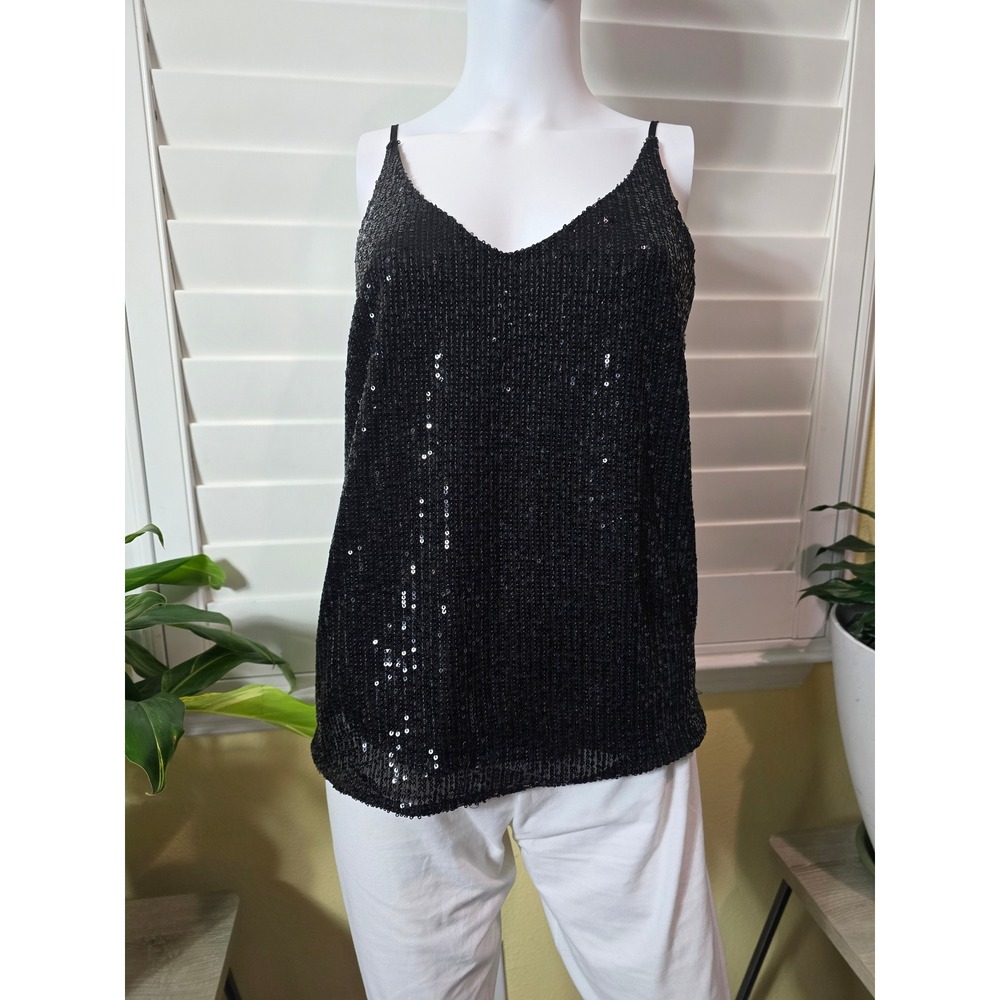 Black Sequin Whimsy Goth Fairy Sparkly Banana Republic Tank Top Small